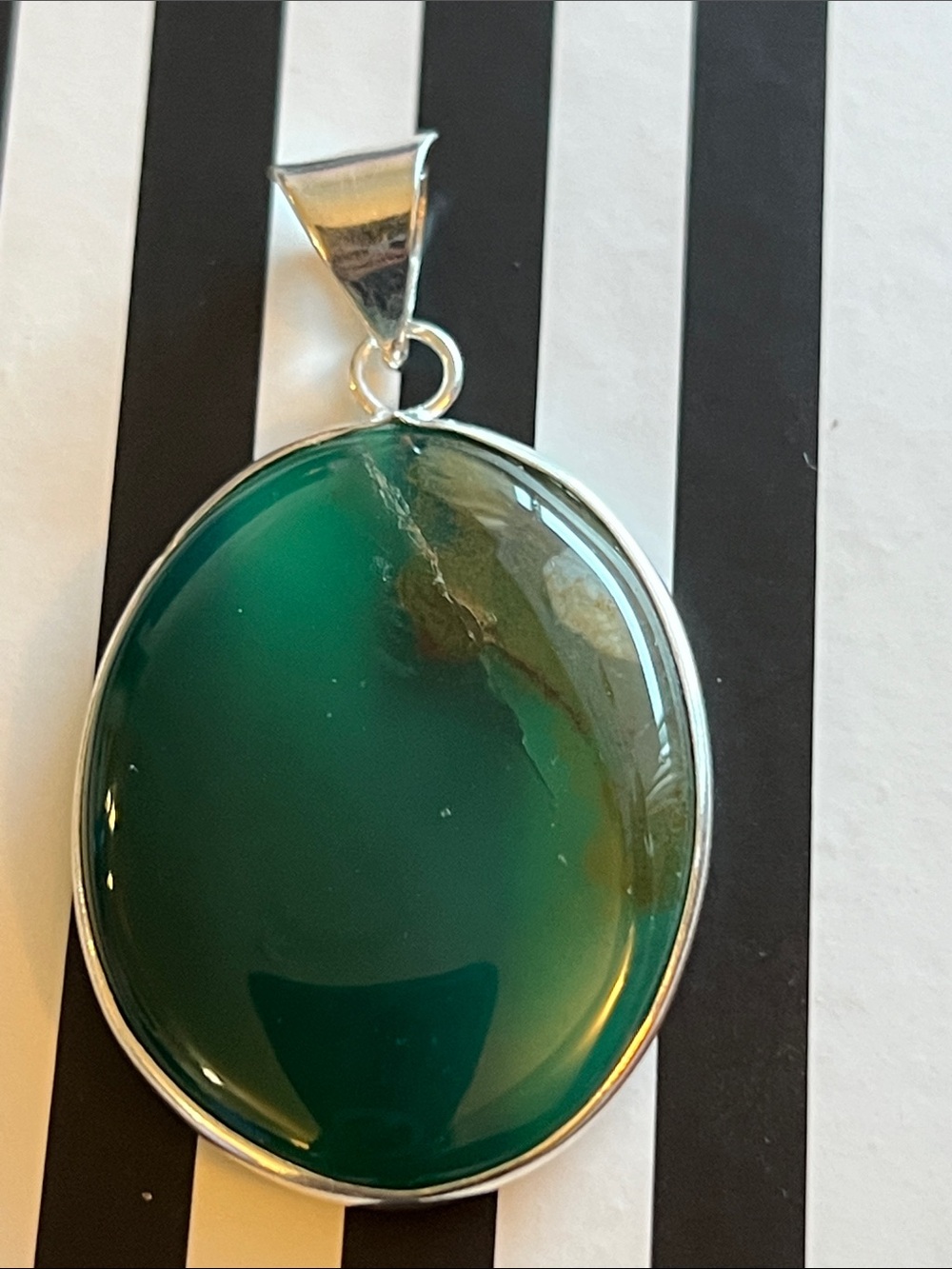 Green Agate Oval Pendant Necklace